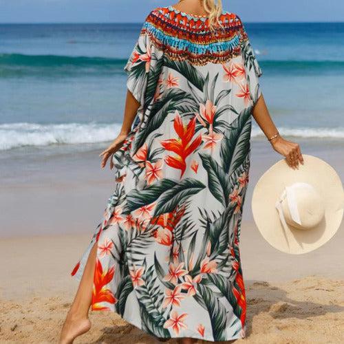 Tropical Floral Swimsuit Cover Up Kaftan - SHExFAB