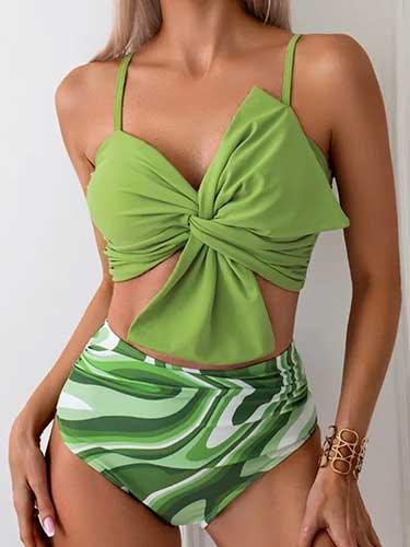 Twist Bow Two Piece High Waisted Bikini Swimwear - SHExFAB