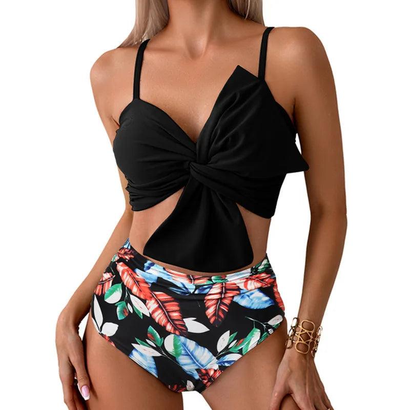 Twist Bow Two Piece High Waisted Bikini Swimwear - SHExFAB