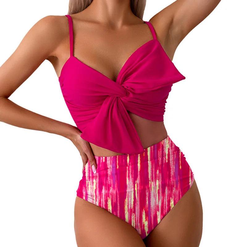 Twist Bow Two Piece High Waisted Bikini Swimwear - SHExFAB