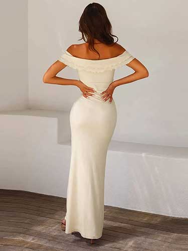 Twist Off Shoulder Evening Prom Party Maxi Dress - SHExFAB