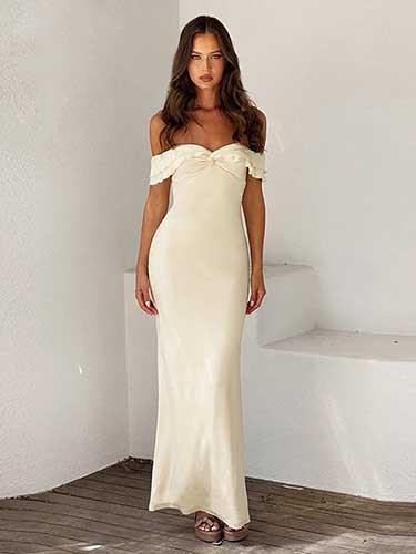 Twist Off Shoulder Evening Prom Party Maxi Dress - SHExFAB