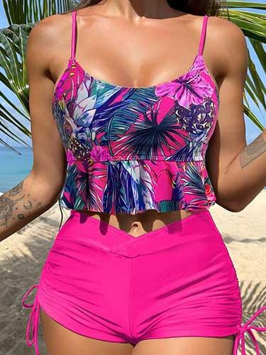 Two Piece Floral Swimsuit with Shorts - SHExFAB