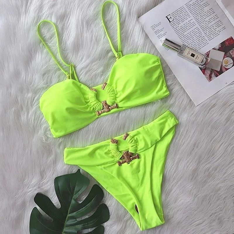 Two Piece High Waist O - Ring Bikini Set - SHExFAB