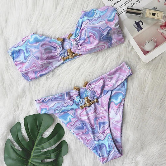 Two Piece High Waist O - Ring Bikini Set - SHExFAB