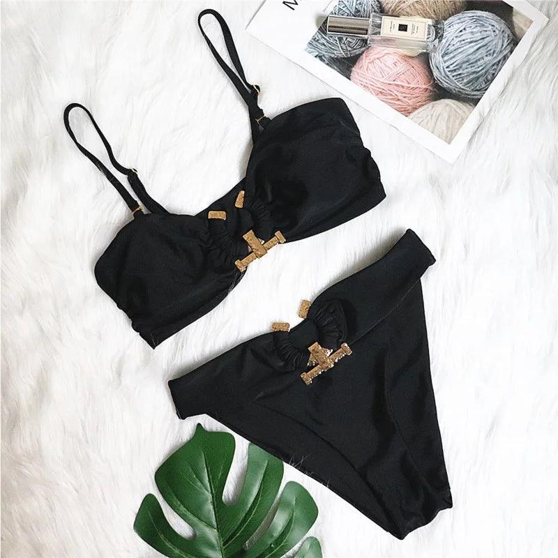 Two Piece High Waist O - Ring Bikini Set - SHExFAB