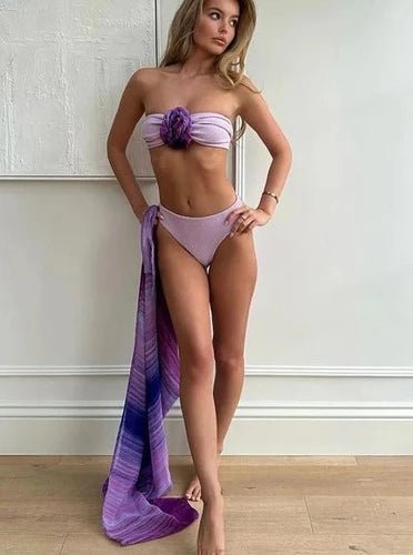 Two - Way Wear Bikini Bra and Wrap Skirt 3 Piece Set - SHExFAB