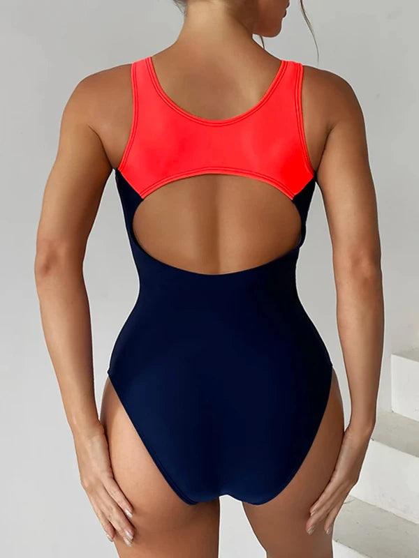 U - Neck Cut Out Back Athletic One Piece Swimsuit - SHExFAB