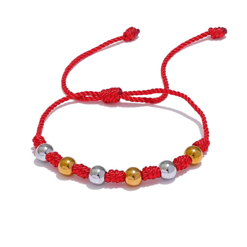 Unisex Beads Red Braided Rope Bracelet - SHExFAB