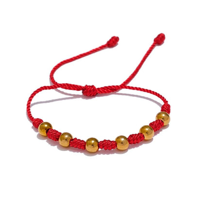 Unisex Beads Red Braided Rope Bracelet - SHExFAB