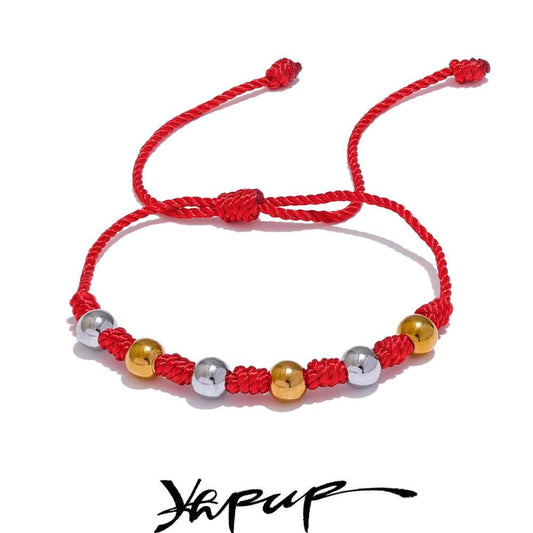 Unisex Beads Red Braided Rope Bracelet - SHExFAB