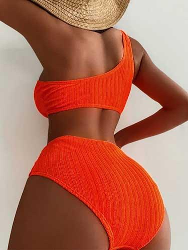 V Charm One Shoulder High - Waisted Bikini 2 Piece Set - SHExFAB