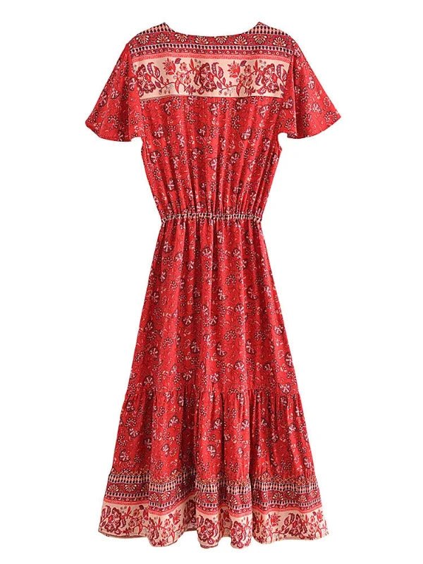 V - Neck Butterfly Sleeve Maxi Summer Floral Dress - SHExFAB