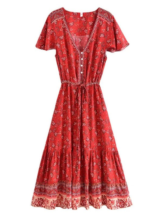 V - Neck Butterfly Sleeve Maxi Summer Floral Dress - SHExFAB