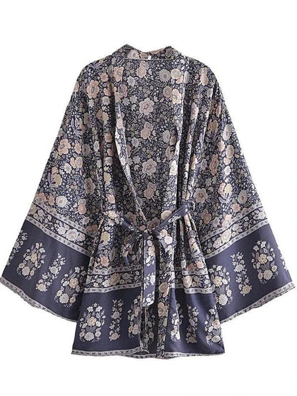 V - Neck Floral Boho Kimono Robe Cover Up - SHExFAB