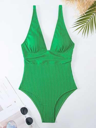 V - Neck Padded Flattering One Piece Swimsuit - SHExFAB