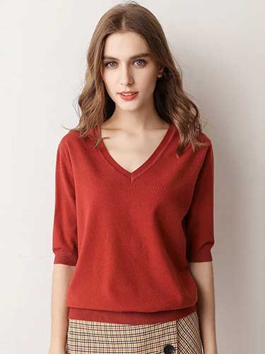 V - Neck Short Sleeve Knitted Top - SHExFAB