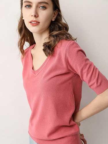 V - Neck Short Sleeve Knitted Top - SHExFAB