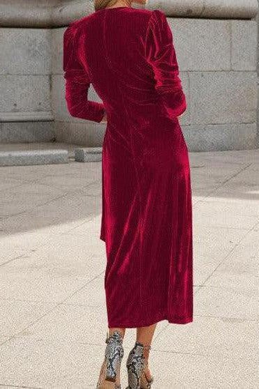 V - Neck Velvet Long Dress - SHExFAB