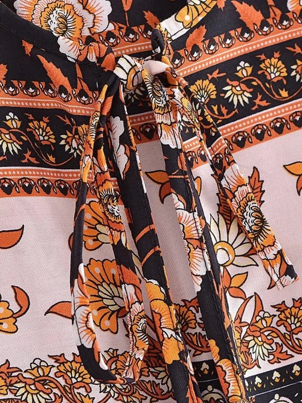 Vintage Floral Print Long Sleeve Bohemian Maxi Dress - SHExFAB