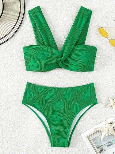 Vintage Style Twist Bikini Top and High Waisted Bottom Set - SHExFAB