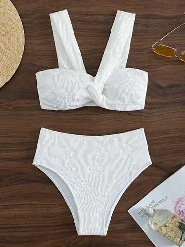 Vintage Style Twist Bikini Top and High Waisted Bottom Set - SHExFAB