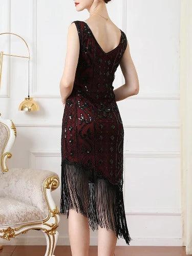 Vintage Tassel Trim Bodycon Sequin Dress - SHExFAB