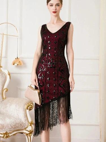 Vintage Tassel Trim Bodycon Sequin Dress - SHExFAB