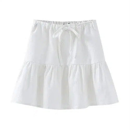 White Cotton Pleated Mini Skirt - SHExFAB