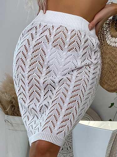 White Knitted Short Beach Cover - Up Skirt - SHExFAB