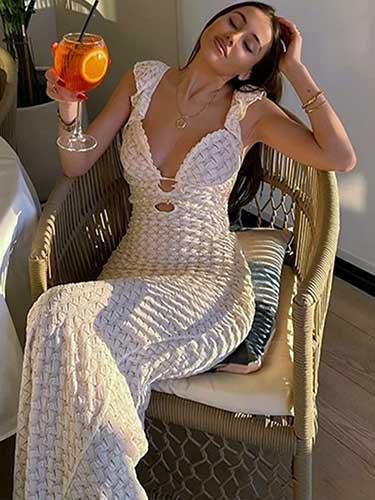 White Lace Backless Sheer Party Maxi Dress - SHExFAB