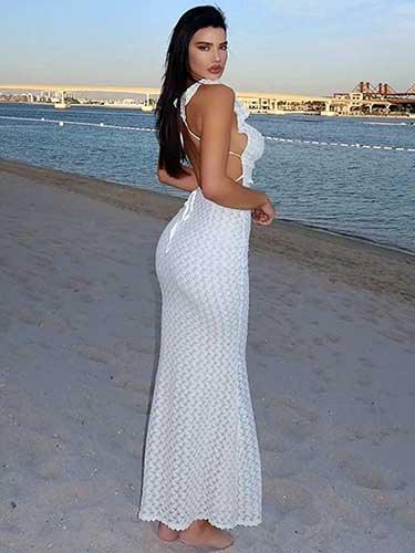 White Lace Backless Sheer Party Maxi Dress - SHExFAB