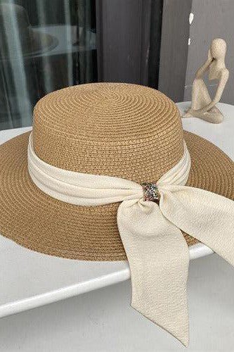 White Ribbon Flat Top Summer Hat - SHExFAB