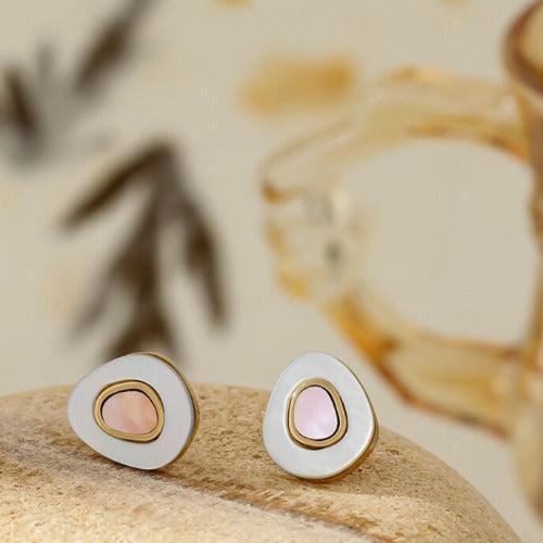 White Shell Stud Earrings - SHExFAB