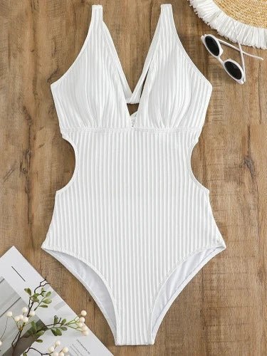 White Strap Padded Tie Up Back Swimsuit - SHExFAB