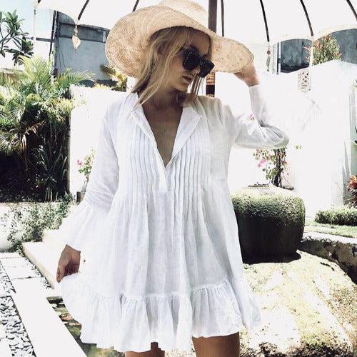 White Swimsuit Cover - Up Dress - SHExFAB