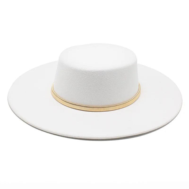 Wide Brim Metal Chain Felt Fedora Hat - SHExFAB