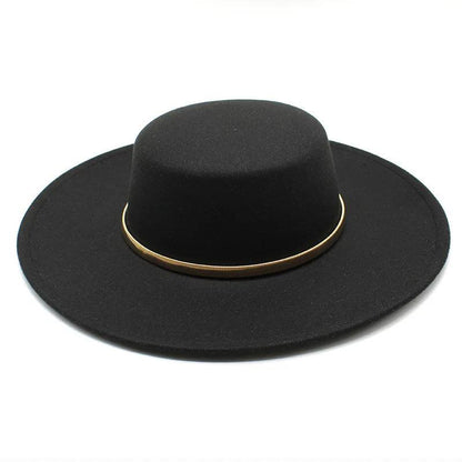 Wide Brim Metal Chain Felt Fedora Hat - SHExFAB