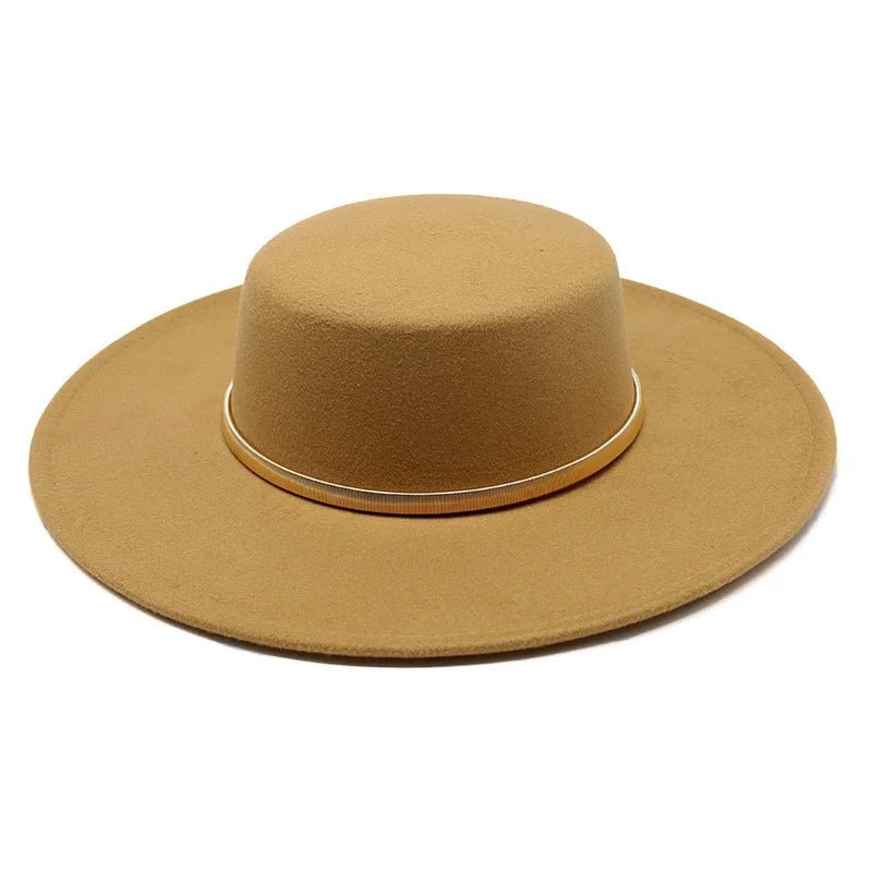 Wide Brim Metal Chain Felt Fedora Hat - SHExFAB