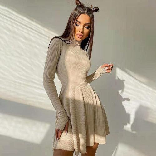 Y2K Long Sleeve A - line Pleated Dress - SHExFAB