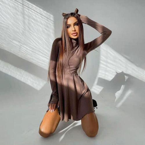 Y2K Long Sleeve A - line Pleated Dress - SHExFAB