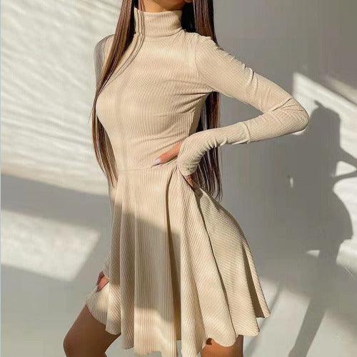 Y2K Long Sleeve A - line Pleated Dress - SHExFAB