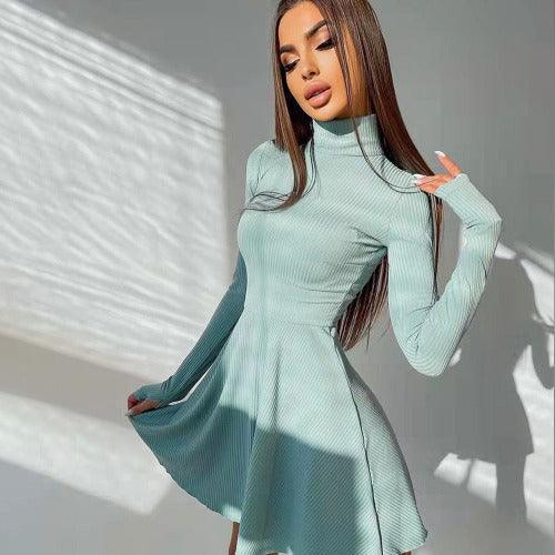 Y2K Long Sleeve A - line Pleated Dress - SHExFAB