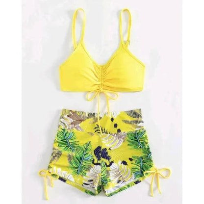 Yellow Sports Beach Shorts Two Piece Bikini Set - SHExFAB