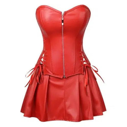 Zipper Faux Leather Corset Dress - SHExFAB