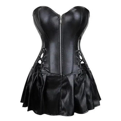 Zipper Faux Leather Corset Dress - SHExFAB